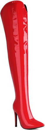 Generic Red,9.5 UK,Womens Over The Knee Thigh High Boots Long Stretch Pointed Toe Stiletto High Heels Patent Leather PU Fall Winter Dress Shoes