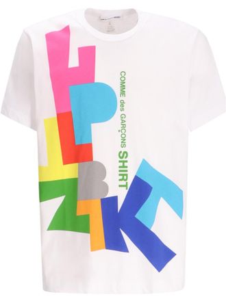 Comme Des Garçons White Round Neck Graphic Print T-Shirt
