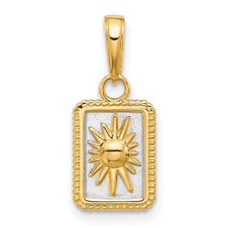 Diamond2Deal 14k Yellow Gold White Rhodium Sun in Frame Pendant