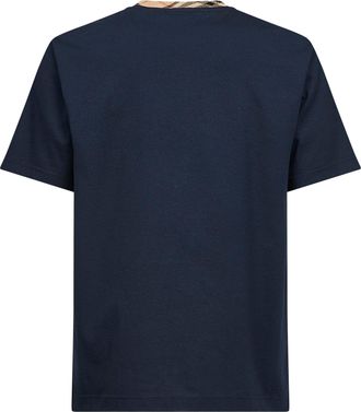 Burberry Mens Navy Blue Cotton Check Trims T-Shirt T-Shirts And Polos