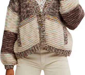 Free People Isabella Colorblock Cardigan In Moonbeam Combo