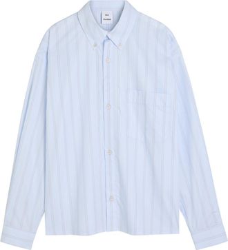 Won Hundred Maza Striped Cotton-poplin Shirt - Light Blue - XL