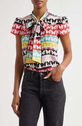 Alice & Olivia Jeannie Butterfly Print Silk Top in Flutters at Nordstrom Rack, Size Small