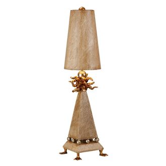 Loops Table Lamp Duck foot Silver Leaf Spheres Tapered Shade Cream Patina LED E27 60W in Metallics