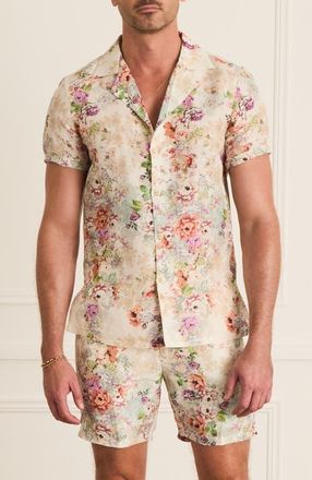 Aqua Blu Australia Cascade Collar Jean Short Sleeve Shirt in White Floral Print at Nordstrom, Size X-Small