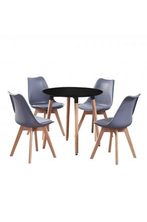 Life Interiors Lorenzo Round Dining Set with a Table & Dining Chair Set of 4 in Grey