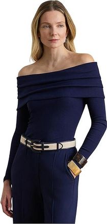 Lauren Ralph Lauren Ribbed Cotton-Blend Off-The-Shoulder Top Womens Clothing Refined Navy : SM, Cotton/Modal