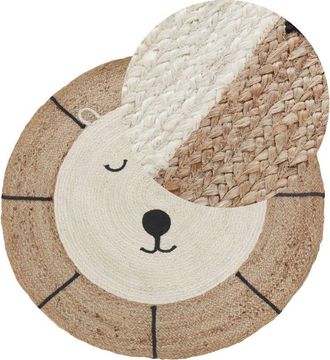 Beliani Beliani - Area Rug Jute Round ø 120 cm Kids Decorative Bear Pattern Beige Kovu