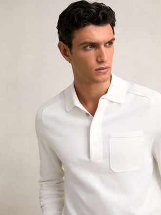 Reiss White Cotton Concealed-placket Polo Shirt, Xxl