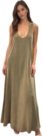Simona Corsellini Abito lungo in satin con fibia sul dietro - Dames - Maxi kleedjes - Groen - XS - Satijn - Kleedjes