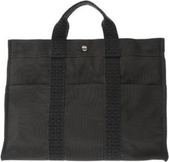 Herm&egrave;s Gray Canvas Tote Bag (Pre-Owned)