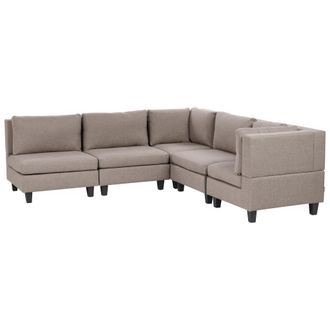 Beliani Sof&aacute; Modular Moderno 5 Plazas Tapizado Tela Patas Negras Respaldo Acolchado Izquierdo Marr&oacute;n Unstad