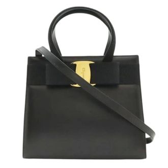 Ferragamo Pre-owned Handbags, female, Black, Size: ONE SIZE Pre-owned Vara Leather 2way Handbag