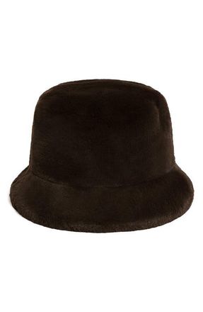 Apparis Amara Pluche Faux Fur Bucket Hat in Espresso at Nordstrom