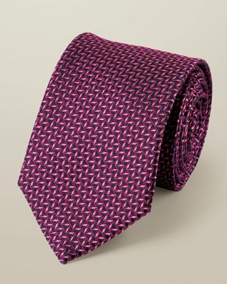 CHARLES TYRWHITT Silk Semi-Plain Tie - Dark Pink Size OSFA by Charles Tyrwhitt