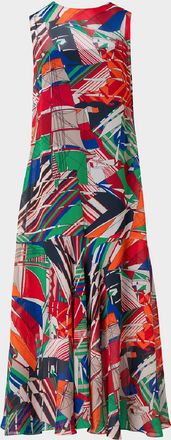 Akris Sea Clipper Print Midi Georgette Dress