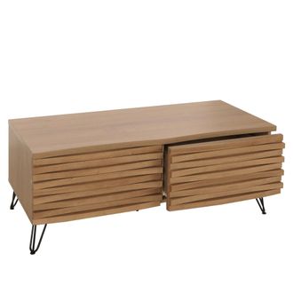Hhg Mesa De Centro Hhg 445, Mesa De Sal&oacute;n Mesa, Dise&ntilde;o 3d 2 Cajones Mdf Metal 46x110x55cm, Naturaleza