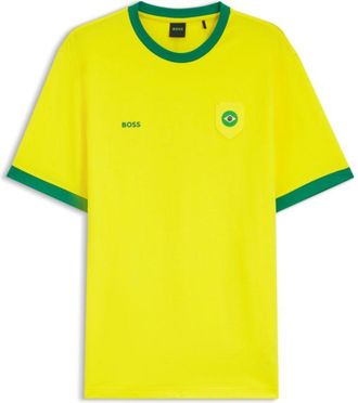 BOSS Stretch-cotton T-shirt with country flag and logo