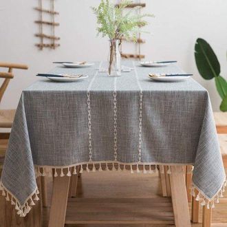 No Brand Mantel Con Borlas, De Algod&oacute;n Y Lino, Elegante, Lavable, Para Mesa De Comedor O Cocina (gris, 140 X 220 Cm)