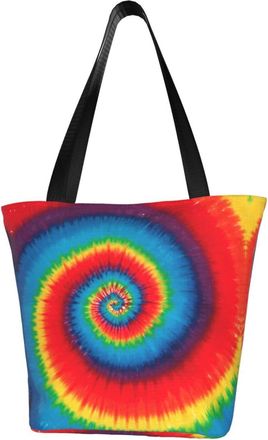 AOOEDM Color Tie Dye Rainbow Tote Bag Women Capacity Shoulder Grocery Shopping Bags
