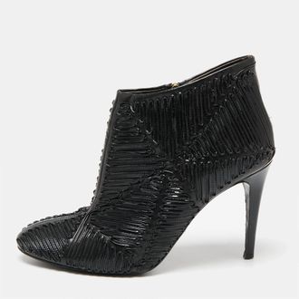 Roberto Cavalli Size 40 Black Leather and Patent Leather Ankle Length Boots