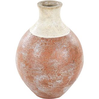 Beliani Beliani - Jarr&oacute;n De Terracota Blanco Crema Marr&oacute;n Claro 37 Cm Hecho Pintado A Mano Bursa