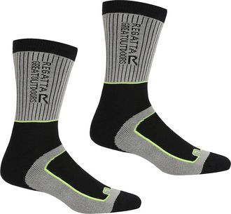 Regatta Mens Regatta Mens Samaris 2 Season Socks (Pack of 2) - Dark Steel Electric Lime - Size: 9/9.5/10/10.5/11/11.5/12