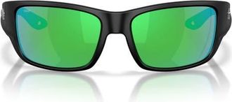 Costa Schoolie 56mm Polarized Mirrored Rectangular Sunglasses in Black /Green Mirror at Nordstrom