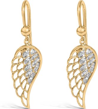 House of Brilliance Gold Vermeil Diamond Accent Angel Wing Drop Earring