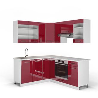 Vicco Cocina Esquinera Fame-line, Burdeos Brillo Intenso/blanco, 160 X 60 Cm Sin Encimera