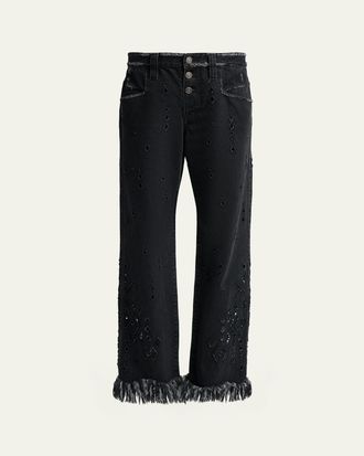 Isabel Marant Amia Distressed Eyelet Straight-Leg Denim Pants