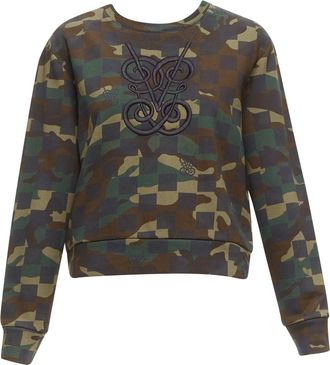 Giambattista Valli green graphic camouflage logo embroidery crew sweatshirt XS