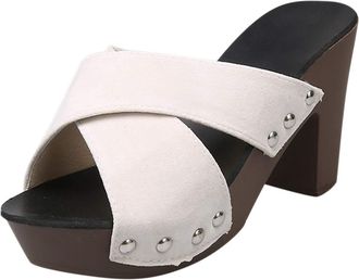 Generic Chunky Heel Sandals Strappy Crossover Sandals Fashion Solid Color Sandal Casual Suede Sandal Classic Walking Shoes Orthopedic Outdoor Shoes Comfy Plat