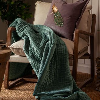 Voyage Maison Haze 100% Cotton Velvet Quilted Throw in Cobalt | Size: 140 cm x 200 cm