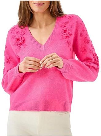 Lilly Pulitzer Alayla Sweater Womens Sweater Pink Garden Party Embroidery : XXS, Acrylic/Polyester/Spandex