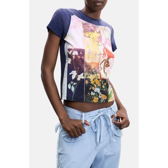 Desigual Floral Print Stretch Cotton T-Shirt in Black at Nordstrom, Size X-Small