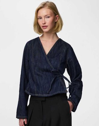 Pieces Camicia in denim blu scuro