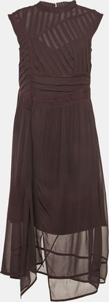 AllSaints Burgundy Chiffon Pleated Midi Jani Dress