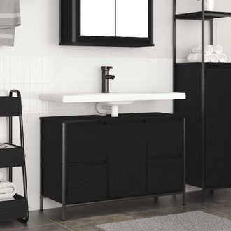 Berkfield Home Basin Cabinet with Drawers Black Oak 90x34.5x60 cm