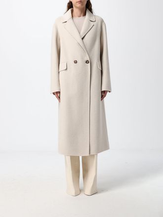 Hanita Double-Breasted Long Wool Blend Coat with Peak Lapels