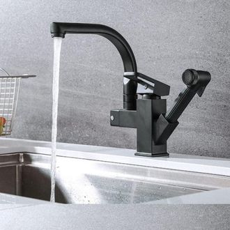 OEM Grifo De Cocina Negro Para Encimera, Mezclador Flexible Extra&iacute;ble, Agua Fr&iacute;a Y Caliente, Ca&ntilde;o Con Resorte, Acabado Cromado Plateado, Negro