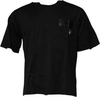 Dolce & Gabbana Mens Black Logo Patch Cotton Crew Neck T-Shirt
