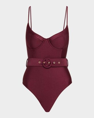 SIMKHAI Noa Belted Bustier One-Piece Swimsuit