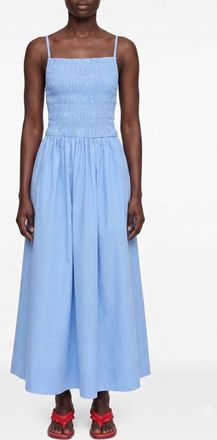 Ganni A-Line Cotton Midi Dress with Square Neckline and Thin Straps