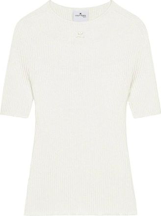 Courr&egrave;ges Heritage T-Shirt - Dames - Ronde hals truien - Wit - L - Katoen - Truien & Vesten