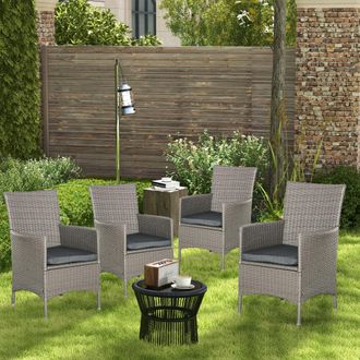 OUTSUNNY 4PC Outdoor Rattan Armchair Wicker Dining Chair Set for Garden in Grey | Size: 4 Pack