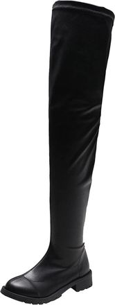 Generic Elegant Womens Over-The-Knee Leather Boots with Solid Thick Heel for Stylish Comfort and Durability in All Seasons (Black, 6.5)