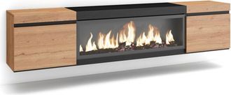 Skraut Home Skraut Home - Mueble tv, Televisión, Muebles de salón, almacenaje, 210, Para tv hasta 80, Chimenea eléctrica xxl, Colgado, Suspendido, Estilo