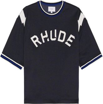 Rhude T-Shirts, male, Blue, XL, Lightning Ringer Tee Navy Blue