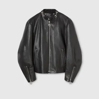 Gucci Leather Jacket With Horsebit, Size XL, Black, Ready-to-wear